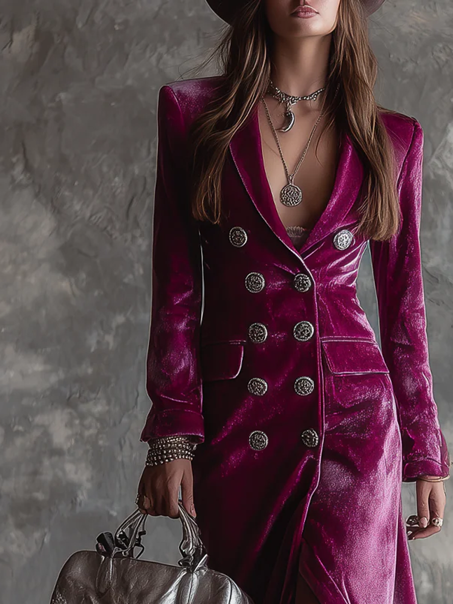 Blazer largo de terciopelo vintage con botones
