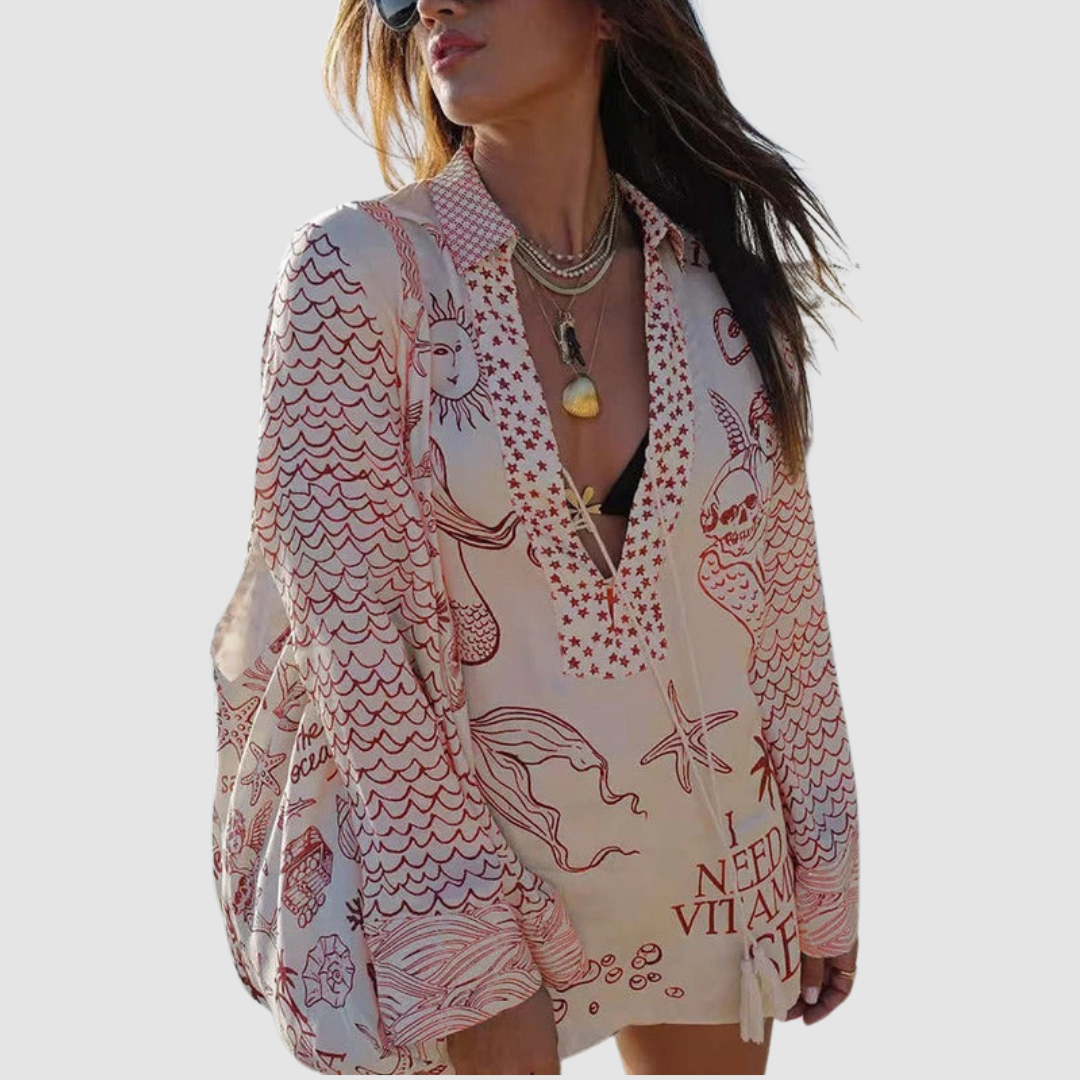 Conjunto elegante de dos piezas Olivia™ | Camisa con cuello en V y shorts con cintura elástica