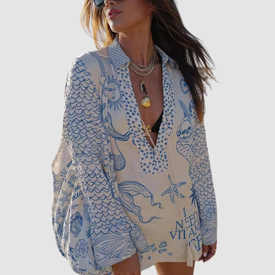 Conjunto elegante de dos piezas Olivia™ | Camisa con cuello en V y shorts con cintura elástica