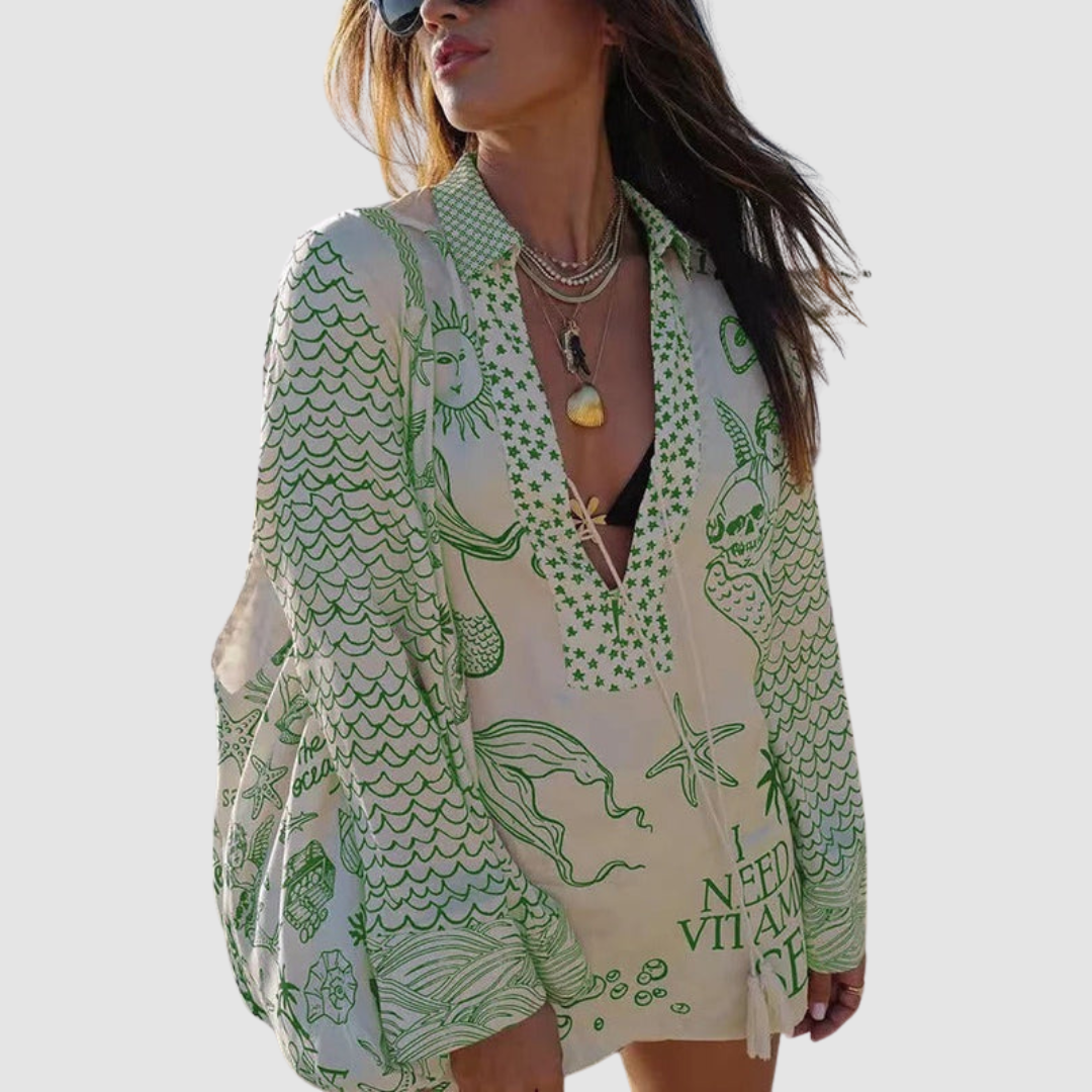 Conjunto elegante de dos piezas Olivia™ | Camisa con cuello en V y shorts con cintura elástica