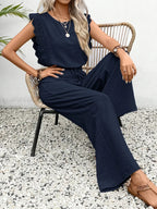 Conjunto elegante de dos piezas Zella™ | Top con encaje y pantalón de pernera ancha