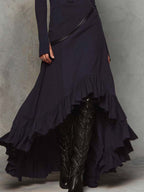 Vestido largo de algodón lavado con dobladillo de volantes