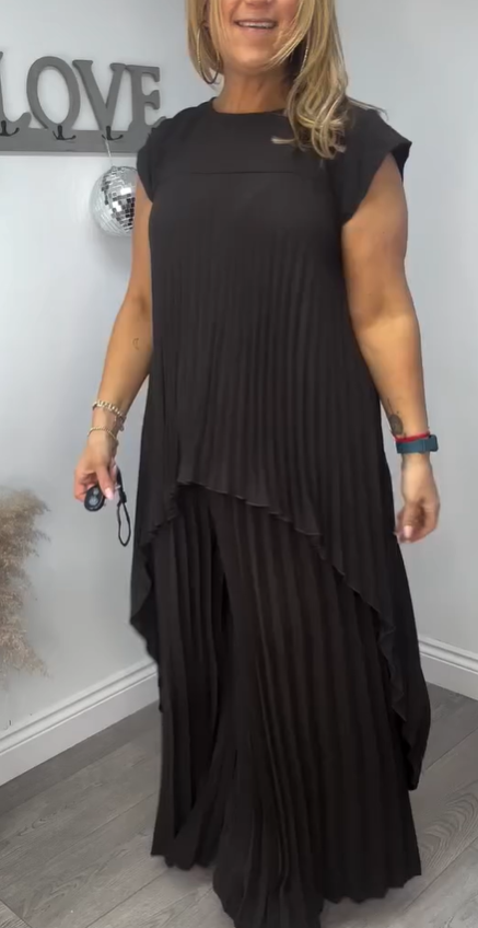 Conjunto de top midi plisado y pantalones de pernera ancha Sherry™ | Elegante conjunto de dos piezas