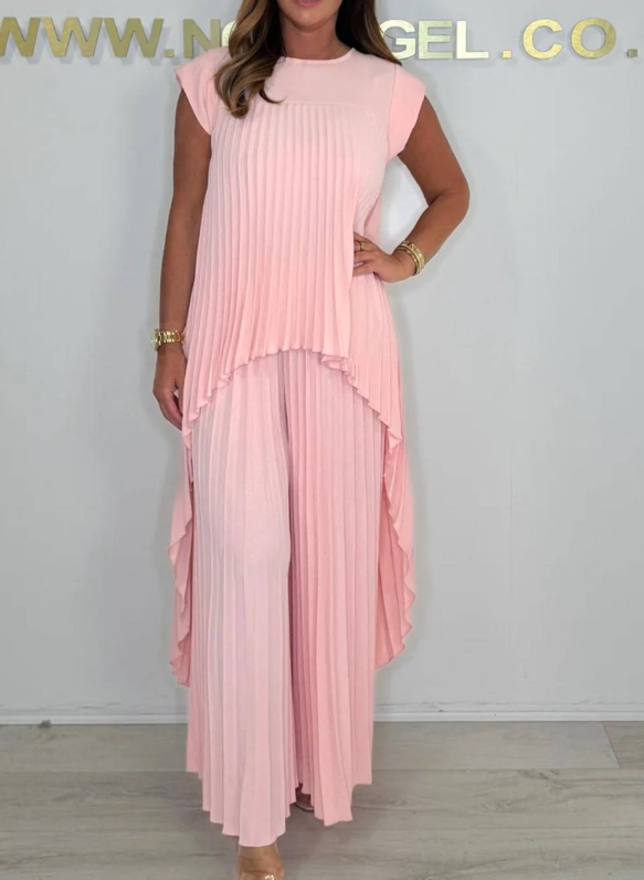 Conjunto de top midi plisado y pantalones de pernera ancha Sherry™ | Elegante conjunto de dos piezas