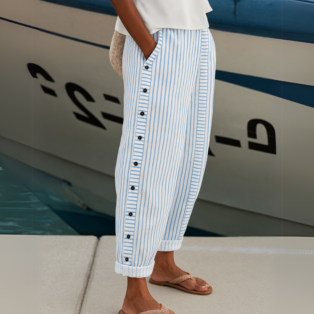 Caitlin | Pantalones de rayas con botones elegantes