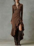 Vestido midi con cremallera asimétrico y volantes