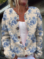 Cárdigan de punto con botones y estampado floral precioso para mujer