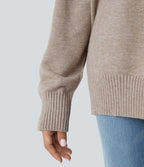 Jersey casual de manga larga con cuello redondo y hombros caídos