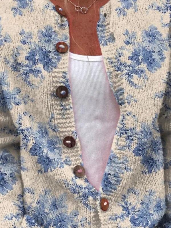 Cárdigan de punto con botones y estampado floral precioso para mujer