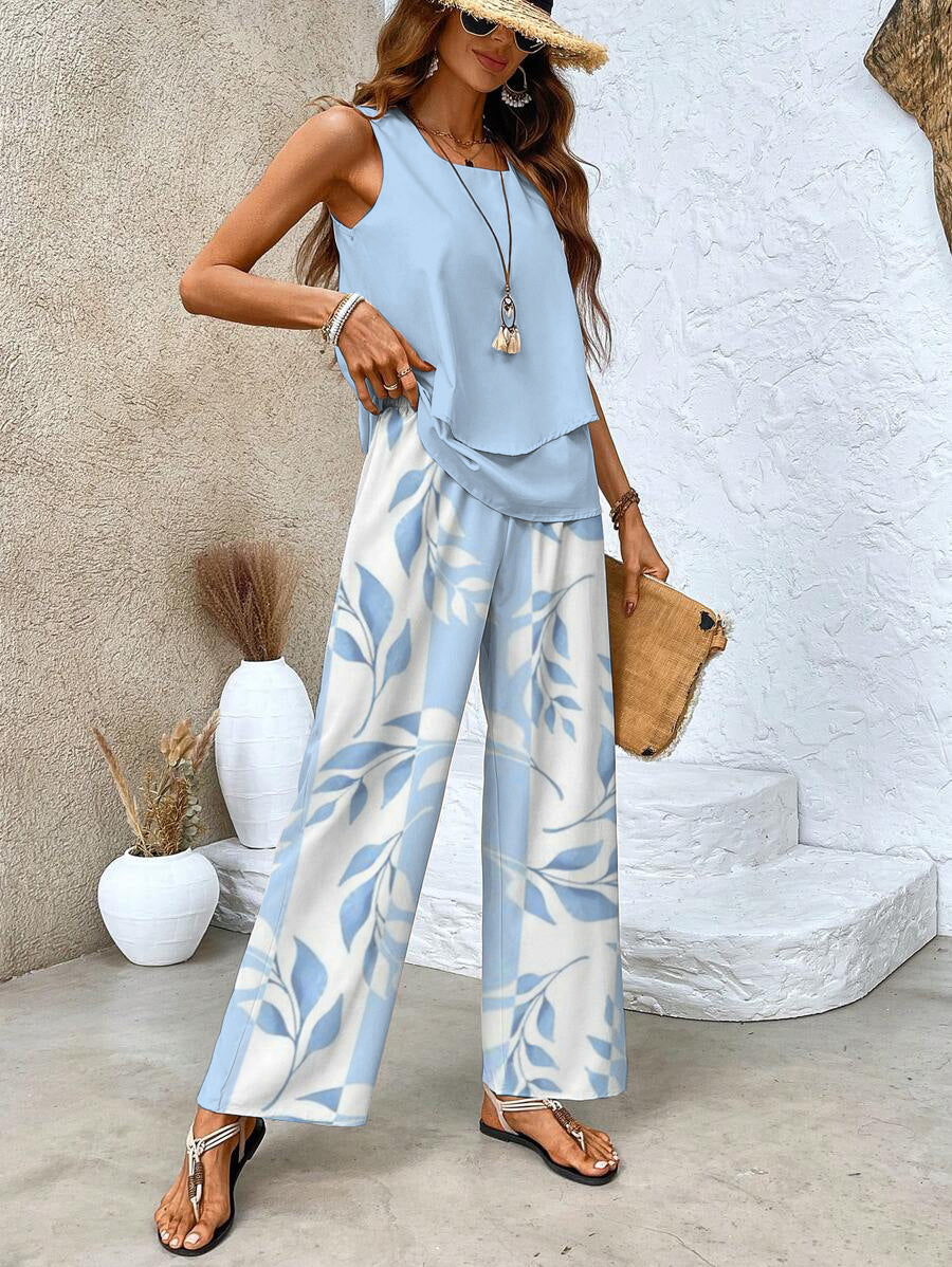 Conjunto elegante de dos piezas Juliette™ | Blusa fluida y pantalón de pierna ancha