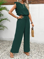 Conjunto elegante de dos piezas Zella™ | Top con encaje y pantalón de pernera ancha