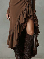 Vestido midi con cremallera asimétrico y volantes