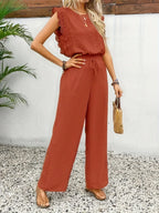 Conjunto elegante de dos piezas Zella™ | Top con encaje y pantalón de pernera ancha