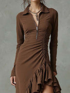 Vestido midi con cremallera asimétrico y volantes