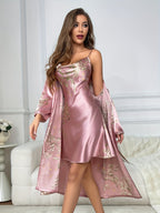 Rosalynn | Conjunto de camisola y bata de satén floral de 2 piezas