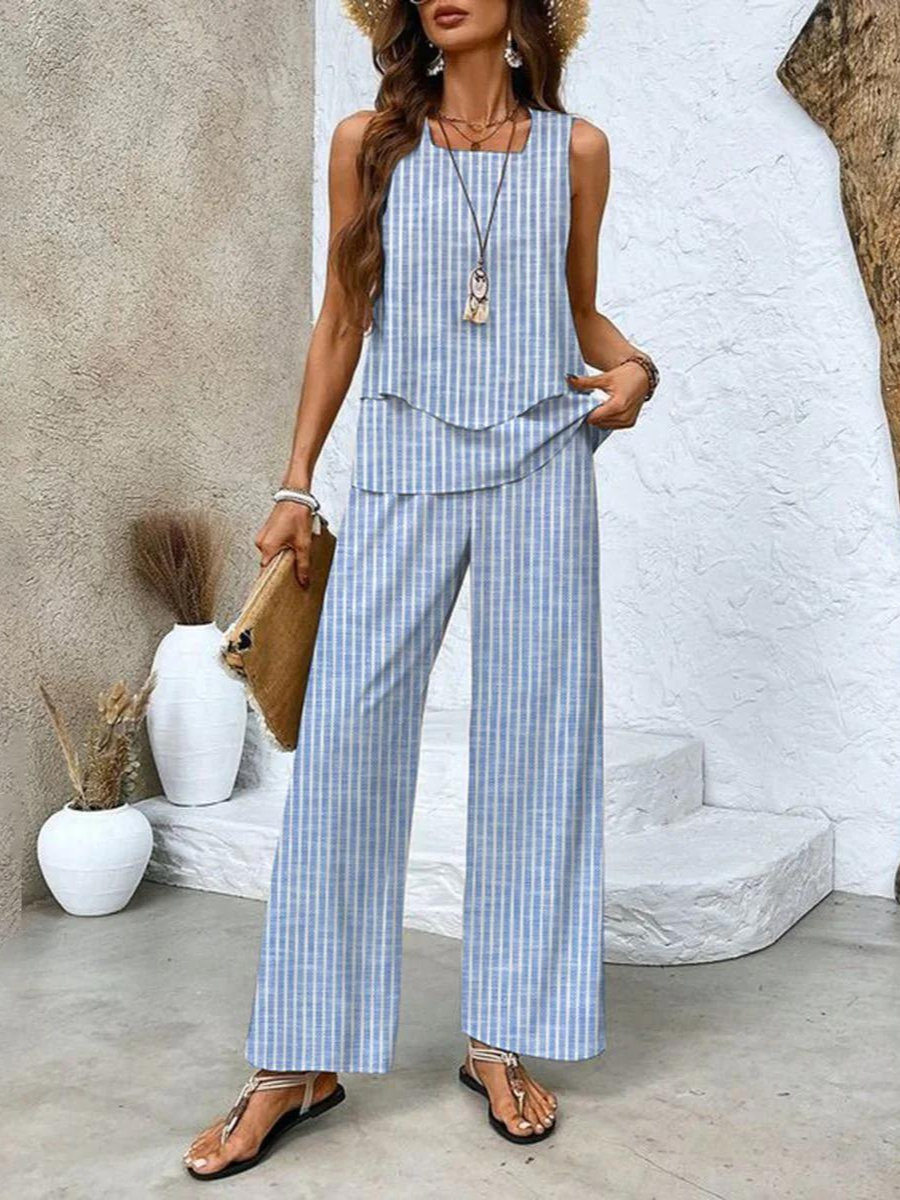 Conjunto elegante de dos piezas Juliette™ | Blusa fluida y pantalón de pierna ancha