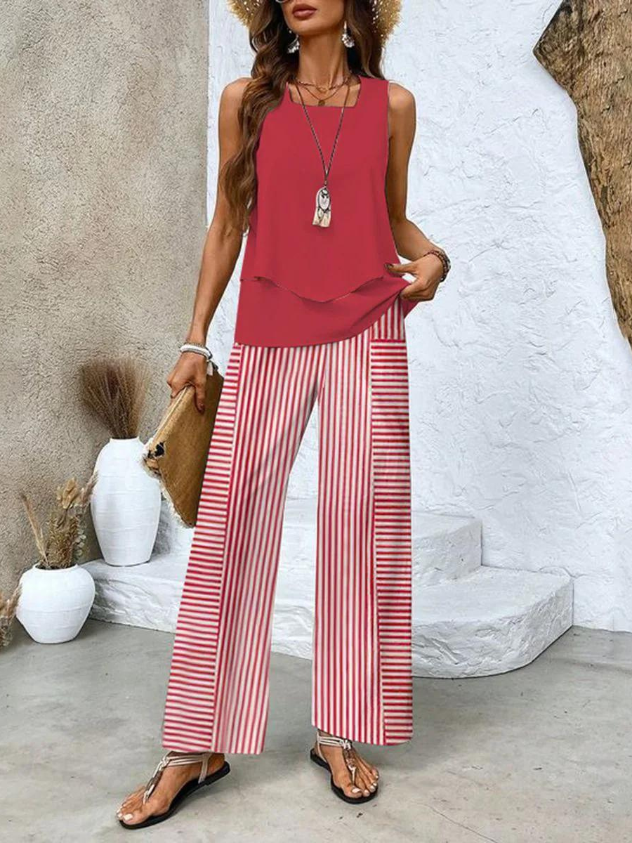 Conjunto elegante de dos piezas Juliette™ | Blusa fluida y pantalón de pierna ancha