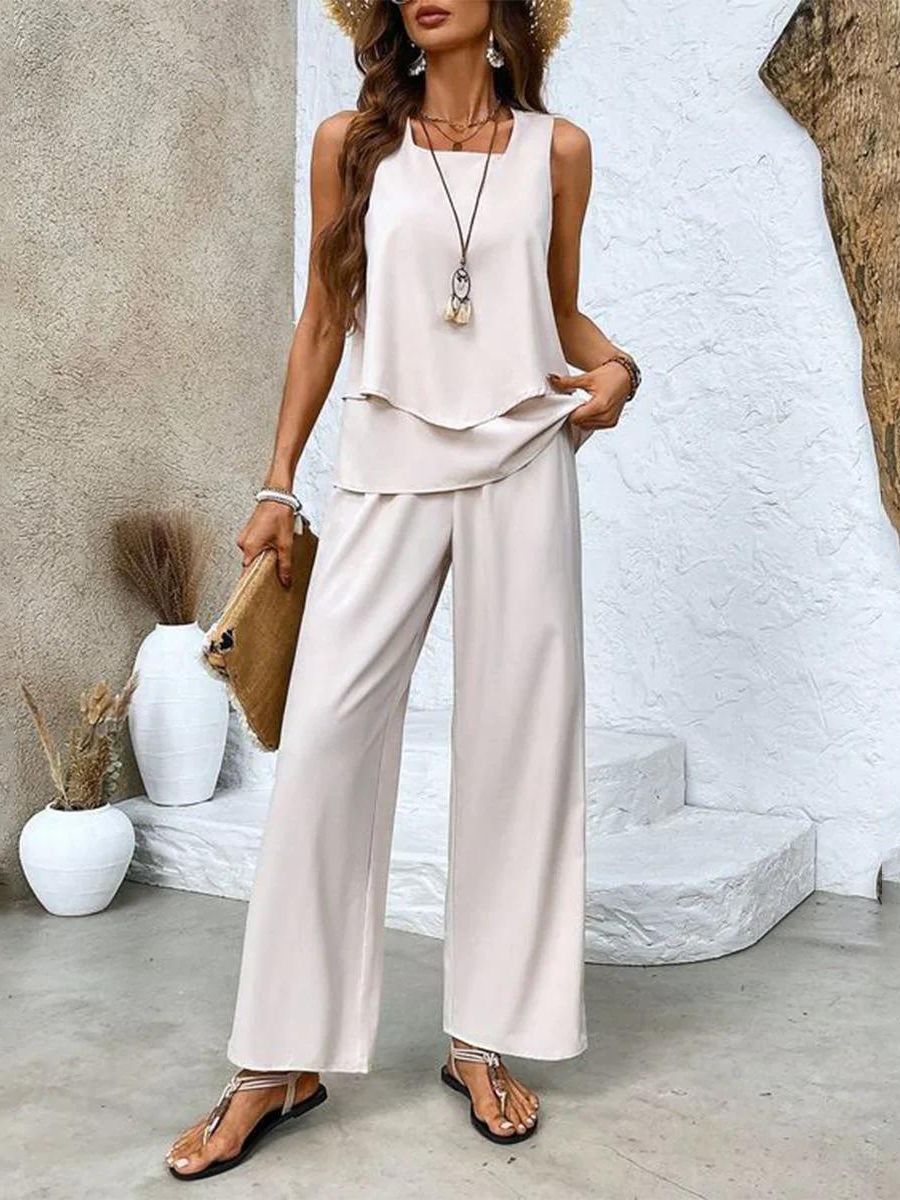 Conjunto elegante de dos piezas Juliette™ | Blusa fluida y pantalón de pierna ancha