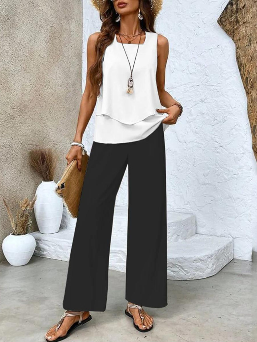 Conjunto elegante de dos piezas Juliette™ | Blusa fluida y pantalón de pierna ancha