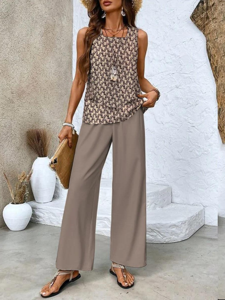 Conjunto elegante de dos piezas Juliette™ | Blusa fluida y pantalón de pierna ancha