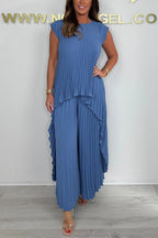 Conjunto de top midi plisado y pantalones de pernera ancha Sherry™ | Elegante conjunto de dos piezas