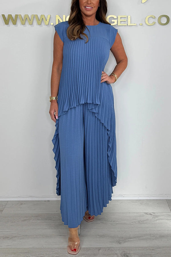 Conjunto de top midi plisado y pantalones de pernera ancha Sherry™ | Elegante conjunto de dos piezas
