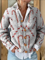 Cárdigan con botones y estampado decorativo festivo de bastones de caramelo