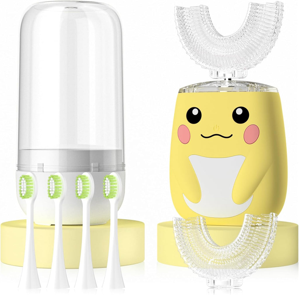MiloBrush™ Juego de cepillos de dientes eléctricos para niños – Edición Pikachu (forma de U 360°, 6 modos)