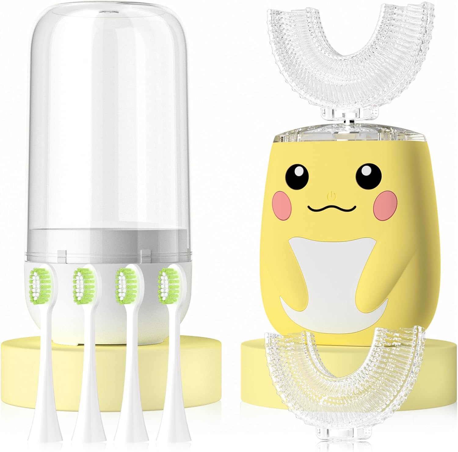 MiloBrush™ Juego de cepillos de dientes eléctricos para niños – Edición Pikachu (forma de U 360°, 6 modos)