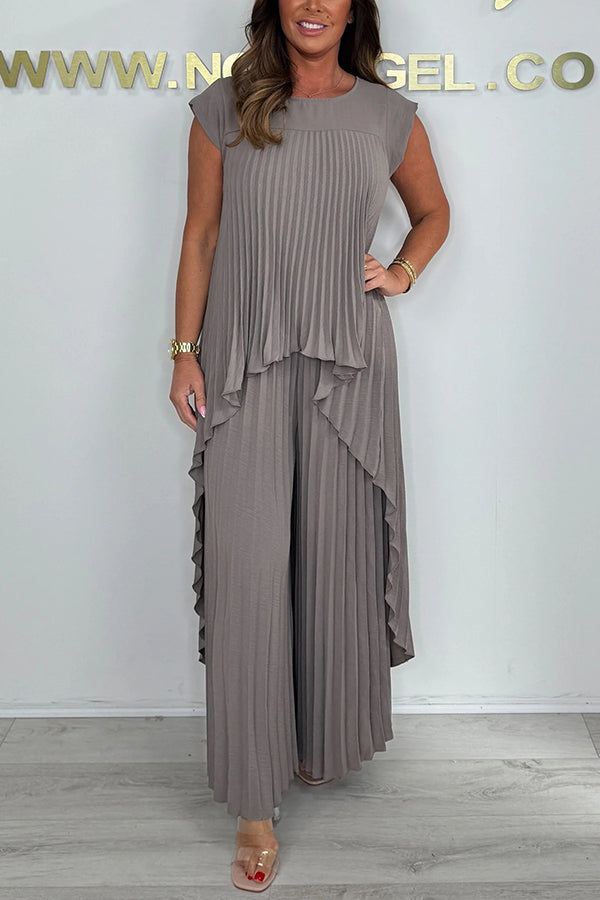 Conjunto de top midi plisado y pantalones de pernera ancha Sherry™ | Elegante conjunto de dos piezas