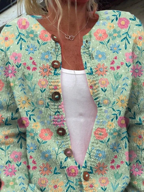Cárdigan con botones y estampado floral veraniego