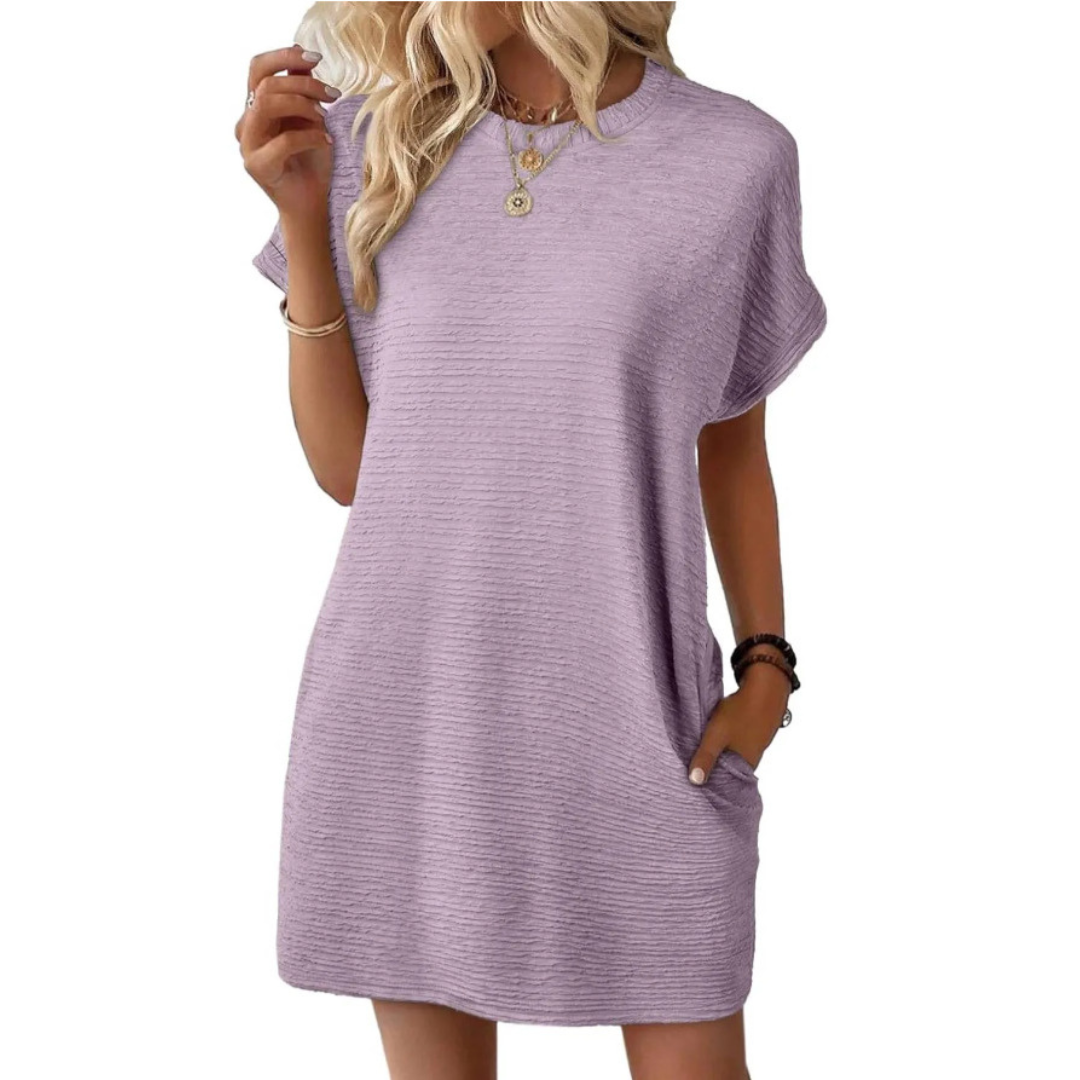 Evasha | Vestido de verano informal minimalista de cuello redondo