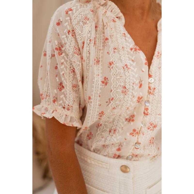 SOPHINI™ | Blusa informal de manga corta floral con forro