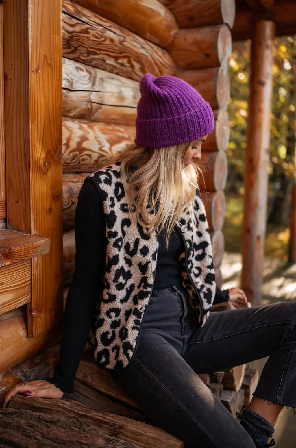 Abby – Chaleco de Sherpa con Estampado de Leopardo