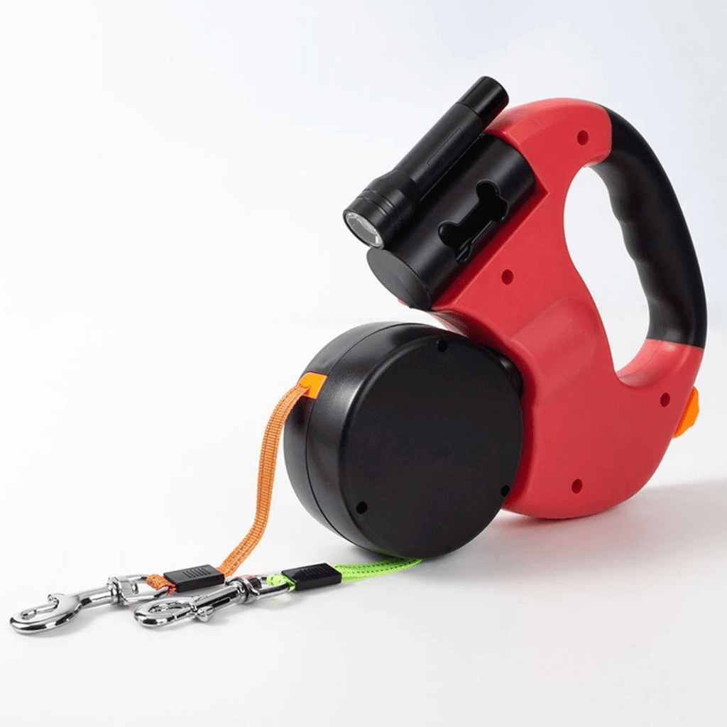 FlexiPaw | Correa doble antienredos para perros con linterna