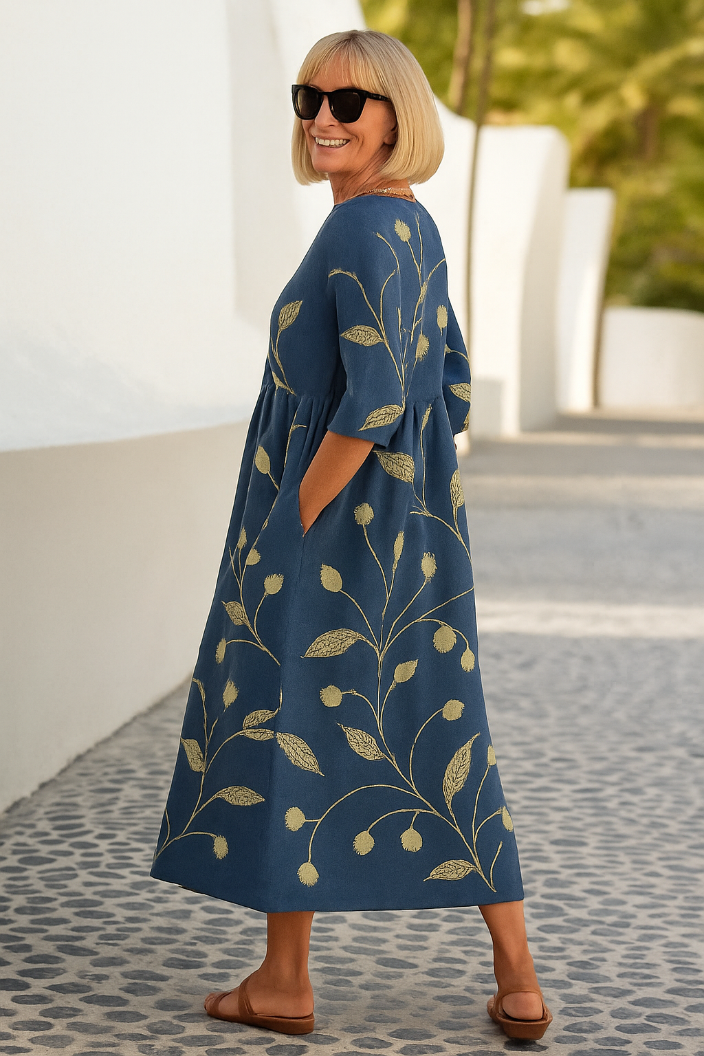 Eliza | Vestido midi relajado - Elegancia sin esfuerzo, comodidad diaria Azul marino