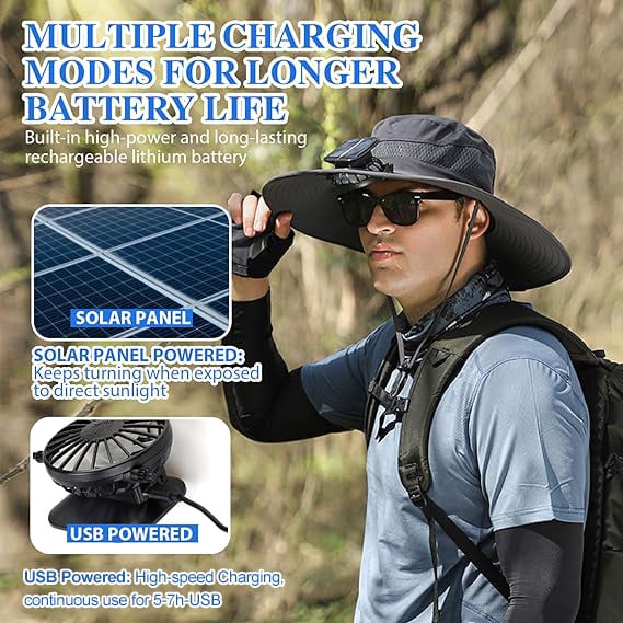 🔥 Nuevo Sombrero Solar Ultraligero GridForce Con Ventilador - Solo Hoy 50% de Descuento