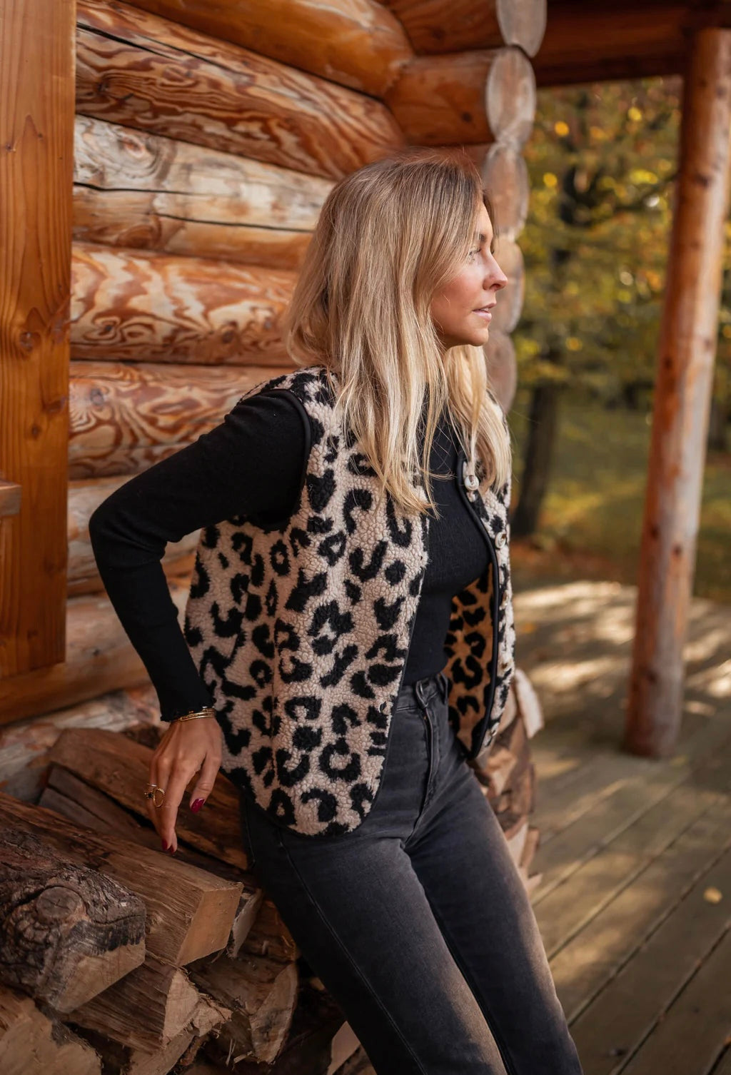 Abby – Chaleco de Sherpa con Estampado de Leopardo