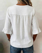 Sophia Blusas lisas de algodón y lino con botones de madera y volantes.