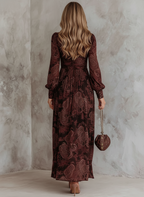 Vestido midi retro de manga larga con cuello de cremallera y estampado de cachemira