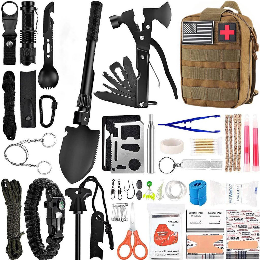 SafeForce Kit de Emergencia | Kit Táctico de Supervivencia con Primeros Auxilios, Herramientas y Bolsa