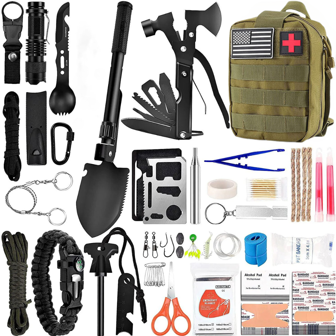 SafeForce Kit de Emergencia | Kit Táctico de Supervivencia con Primeros Auxilios, Herramientas y Bolsa