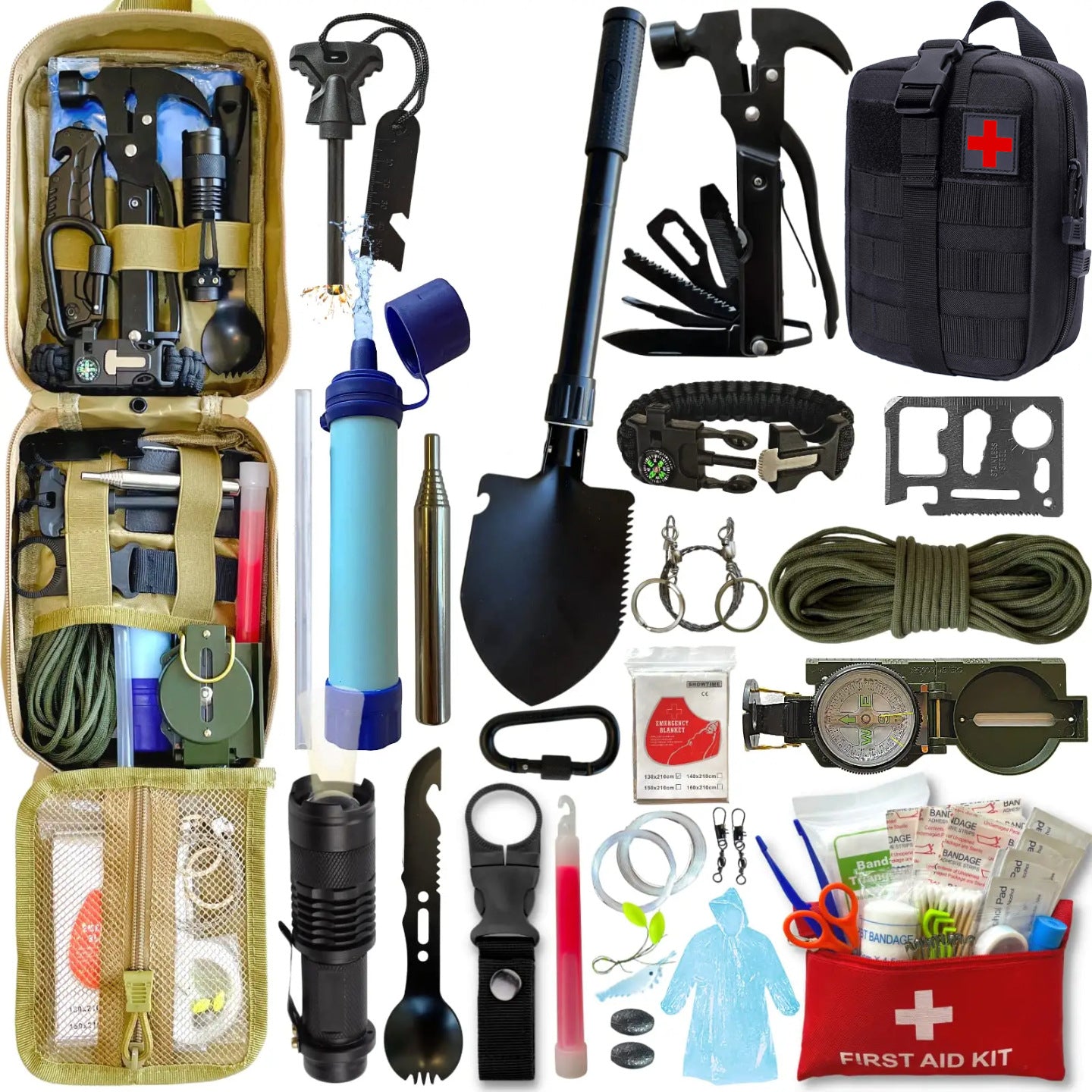 SafeForce ULTRA Kit de Emergencia | Kit de Supervivencia Táctica con Primeros Auxilios, Herramientas y Bolsa