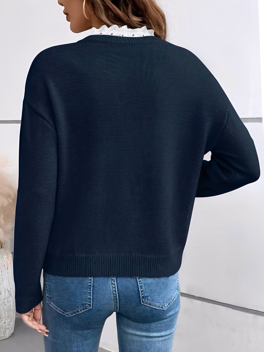 Selina | Elegante Suéter de Punto con Cuello de Encaje