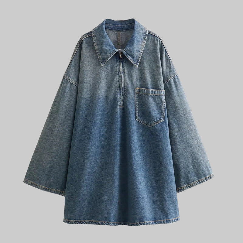 Top Twalya vintage de manga larga con cuello y media cremallera | Top clásico para el día a día