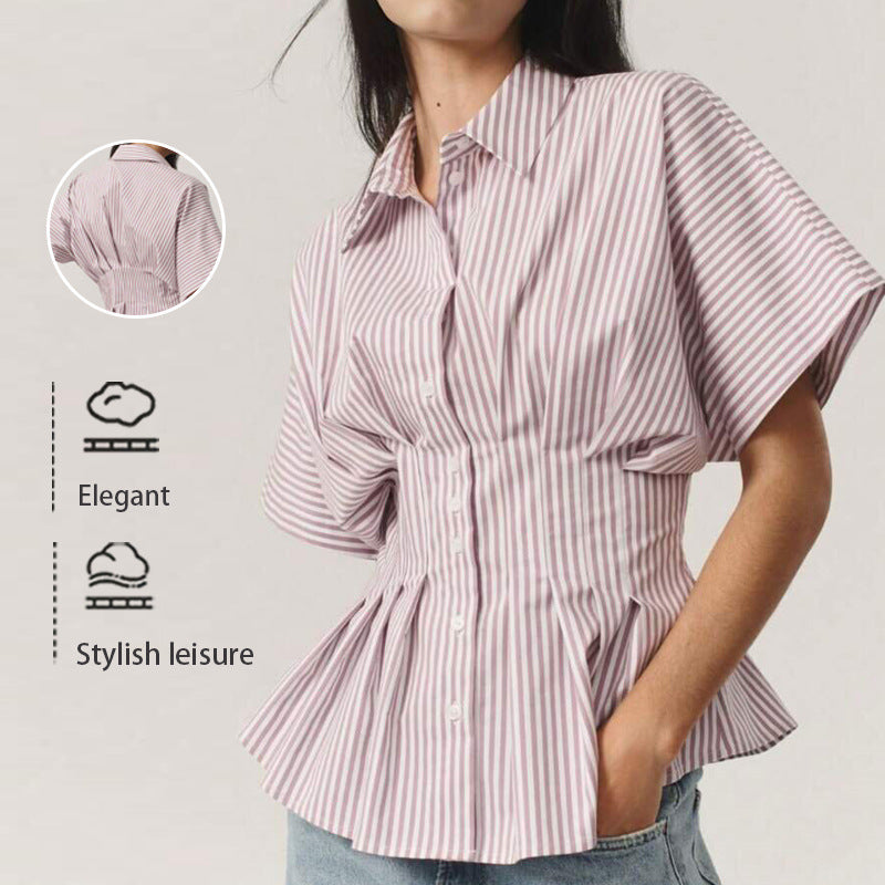 Top formal con cuello y rayas Tayi Classy | Top elegante para el día a día en el trabajo