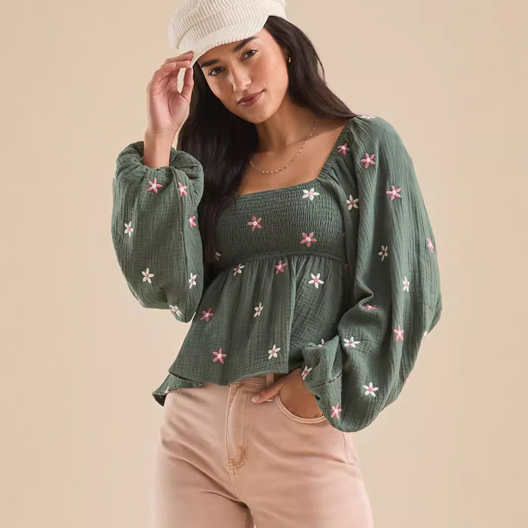 SILA™ - Blusa Plisada de Manga Larga con Estampado Floral Cómoda