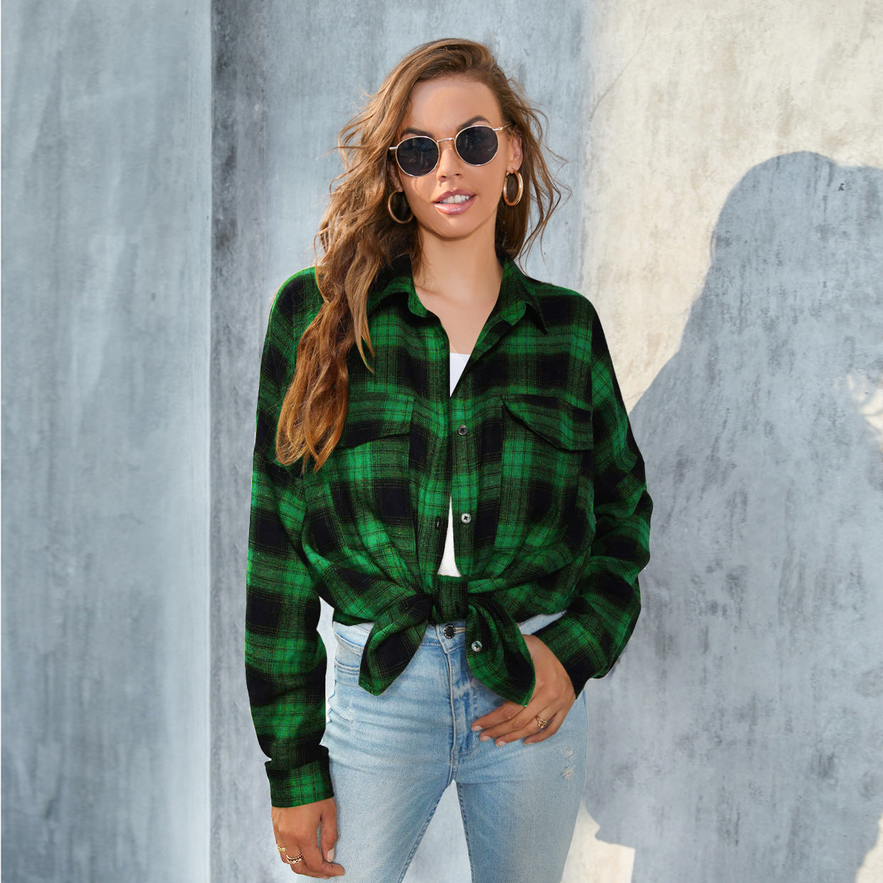TORI™ | Blusa de manga larga con botones de cuadros vintage