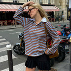 Scarlett Casual Oversized Striped Collared Top | Relaxed Everyday Top