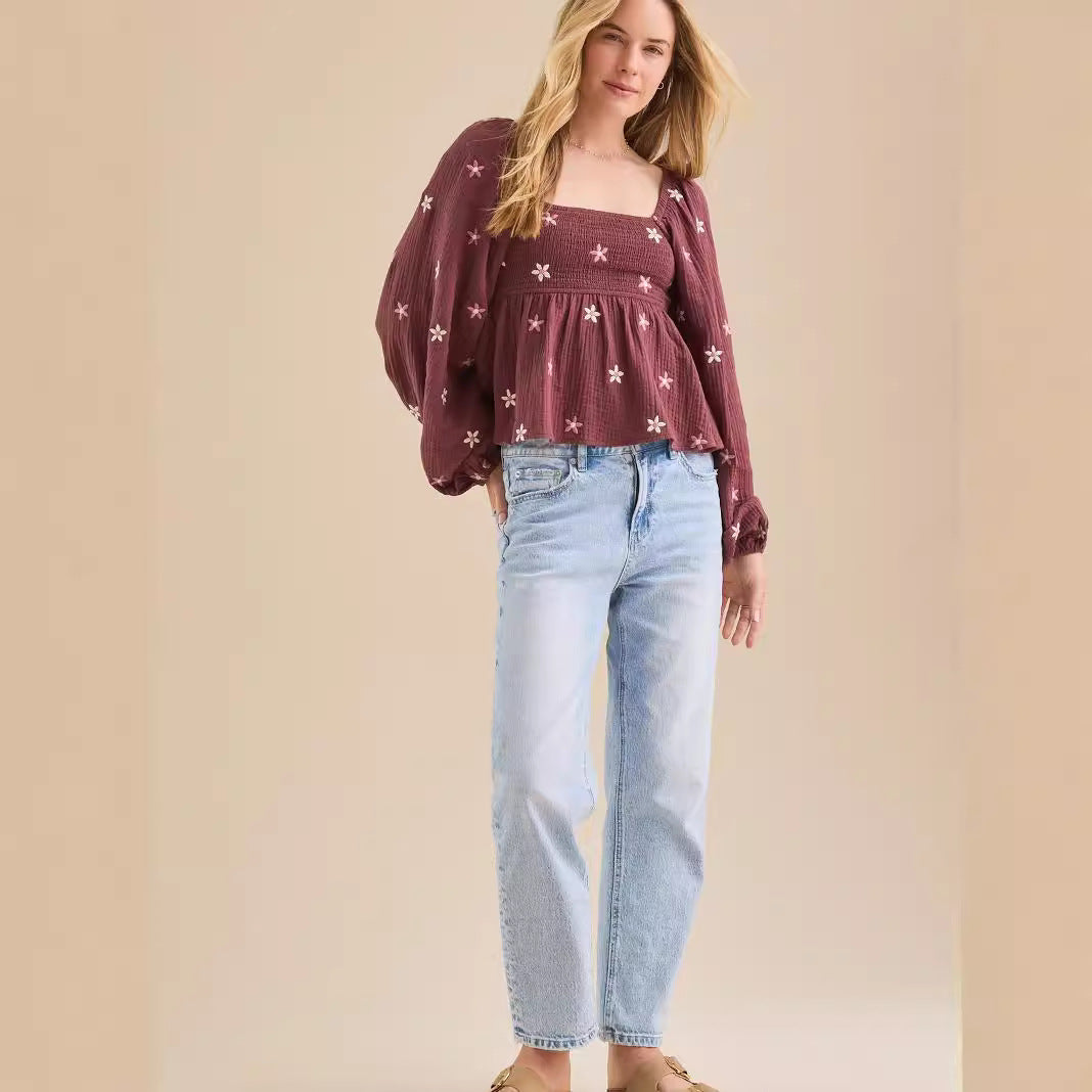SILA™ - Blusa Plisada de Manga Larga con Estampado Floral Cómoda